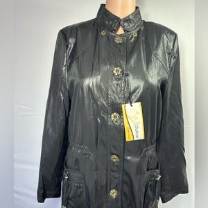 Women's Black Faux Leather Button Front Coat